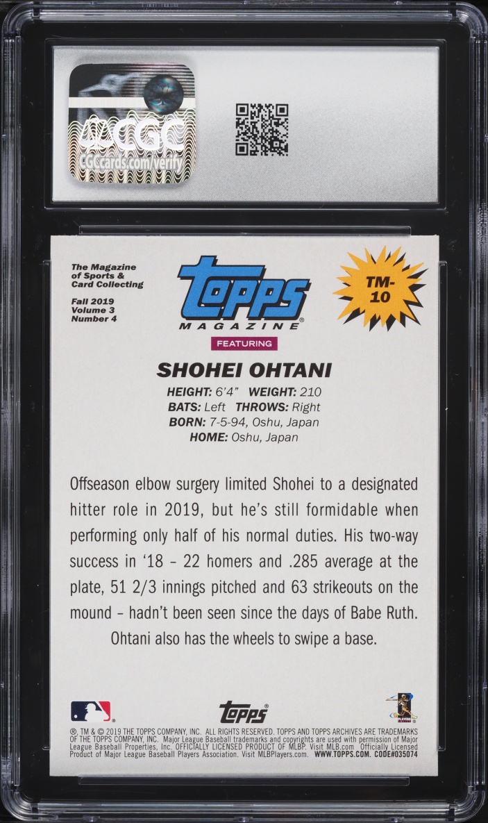 2019 Topps Archives Topps Magazine Shohei Ohtani #TM-10 CGC 9.5 MINT+