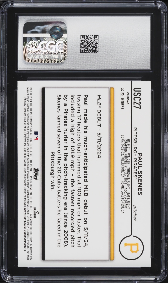 2024 Topps Chrome Update Paul Skenes ROOKIE #USC27 CGC 10 GEM MINT