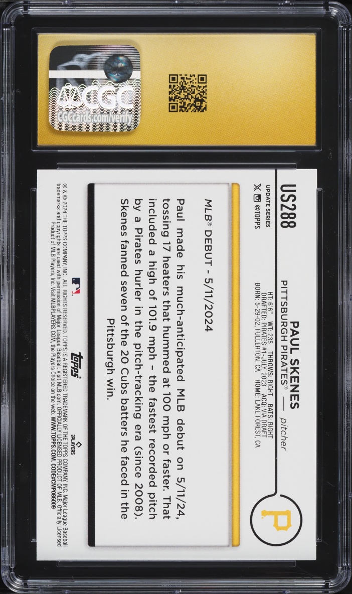 2024 Topps Update Paul Skenes ROOKIE #US288 CGC 10 PRISTINE