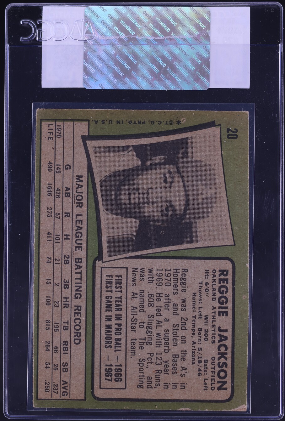 1971 Topps Reggie Jackson #20 CGC AUTH