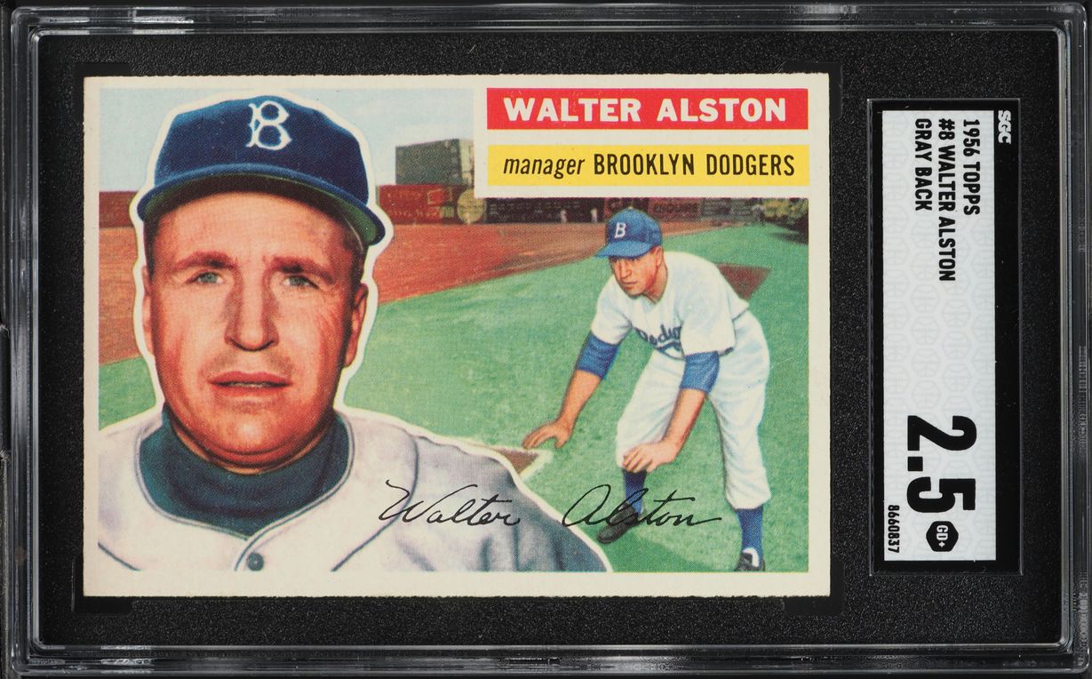 1956 Topps Walter Alston GRAY BACK #8 SGC 2.5 GD+