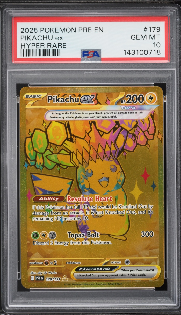 2025 Pokemon Scarlet & Violet Prismatic Evolutions Gold Rare Pikachu EX #179 PSA 10 GEM MINT