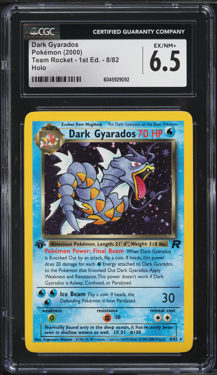 2000 Pokemon Team Rocket 1st Edition Holo Dark Gyarados #8 CGC 6.5 EXMT+