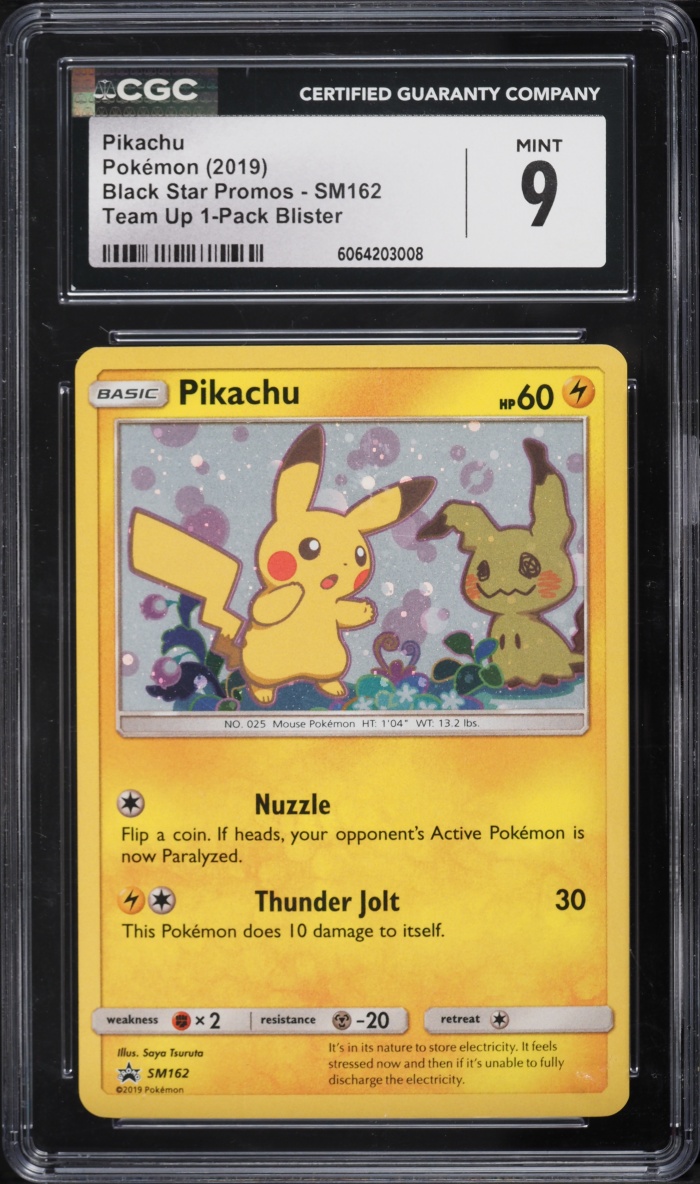 2019 Pokemon Sun & Moon Black Star Promo Team Up Holo Pikachu #SM162 CGC 9 MINT