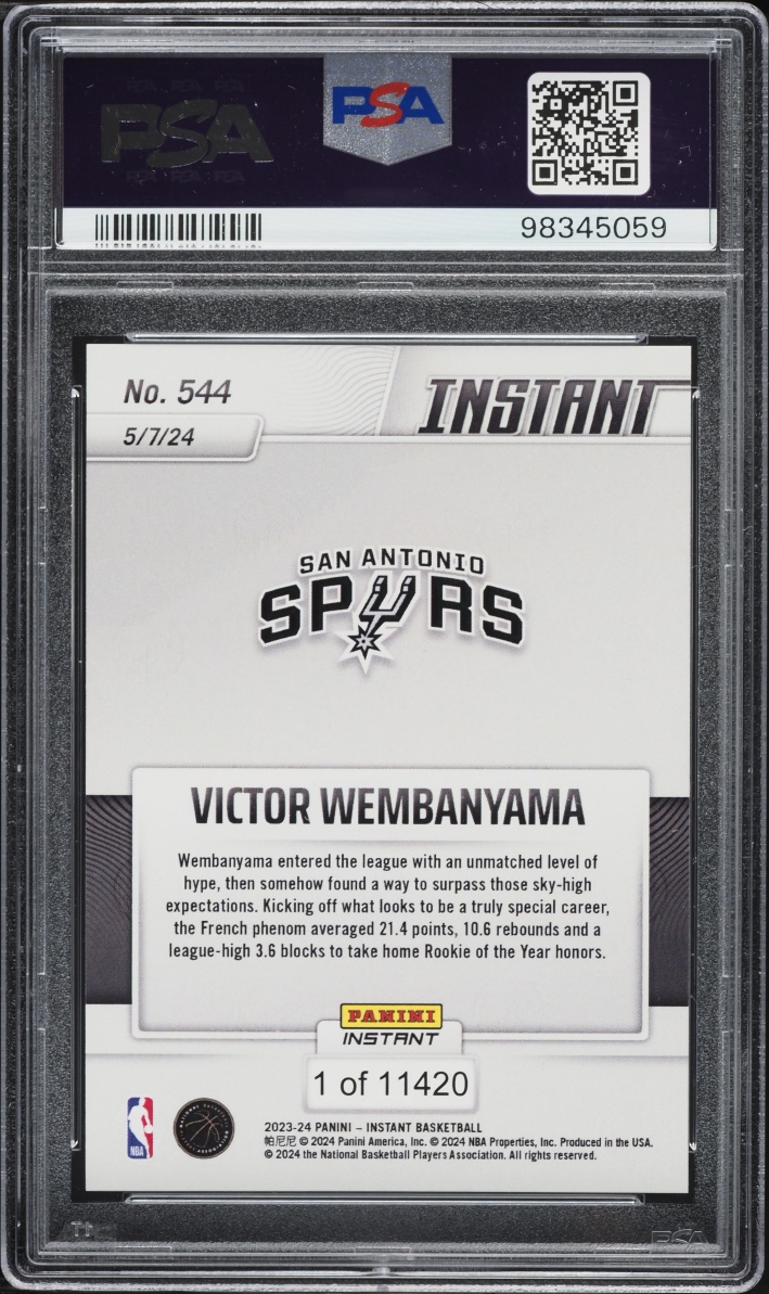 2023 Panini Instant Victor Wembanyama ROOKIE /11420 #544 PSA 9 MINT