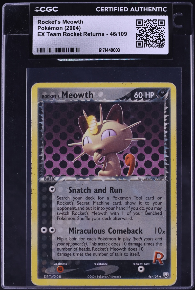 2004 Pokemon EX Team Rocket Returns Rocket's Meowth #46 CGC AUTH