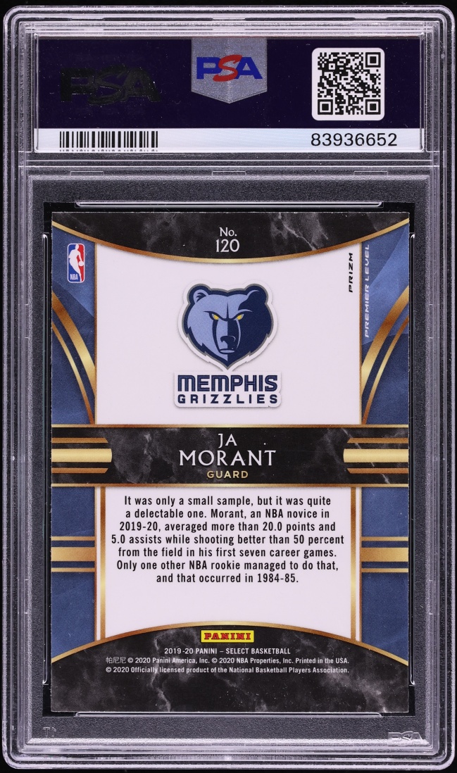2019 Select Premier Level Tri-Color Prizm Ja Morant ROOKIE #120 PSA 9 MINT