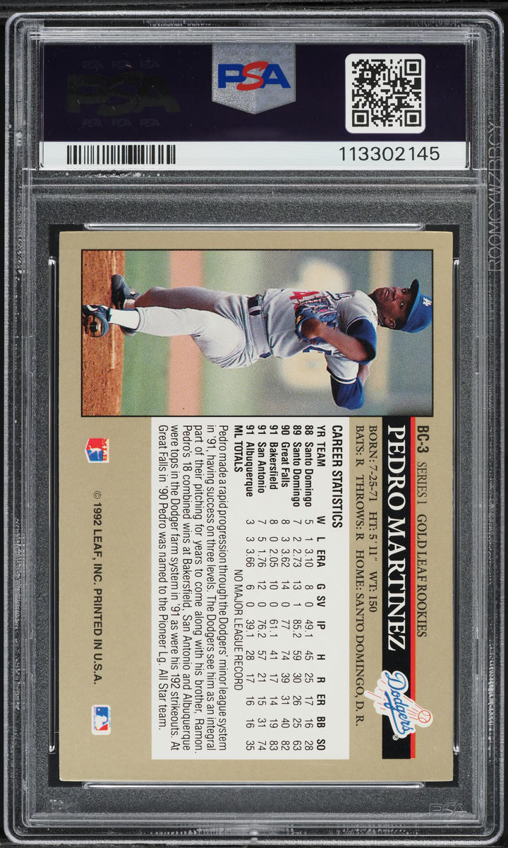 1992 Leaf Gold Pedro Martinez ROOKIE #BC-3 PSA 10 GEM MINT