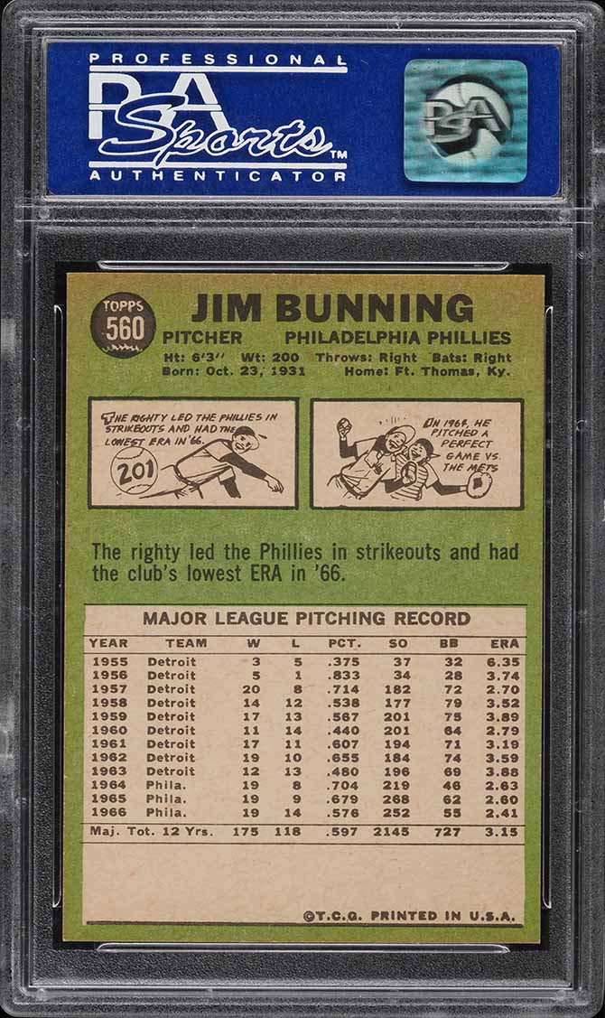 1967 Topps Jim Bunning #560 PSA 8 NM-MT