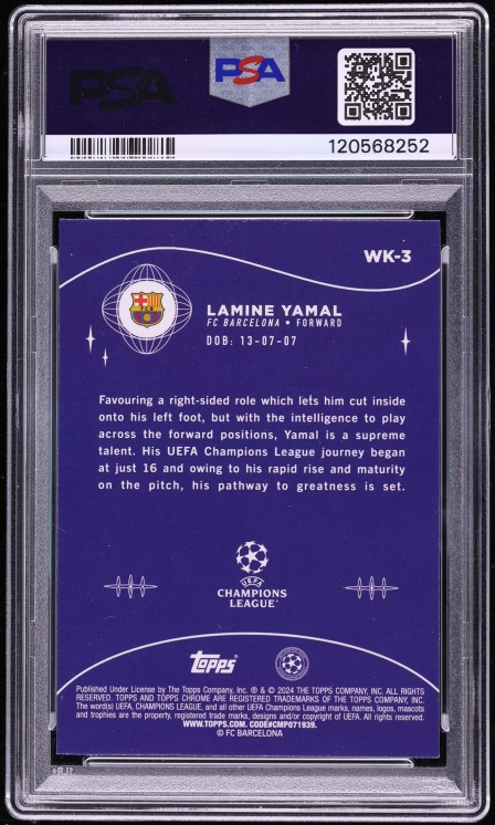 2023 Topps Chrome UEFA Club Competitions Wonderkids Lamine Yamal ROOKIE #WK-3 PSA 10 GEM MINT