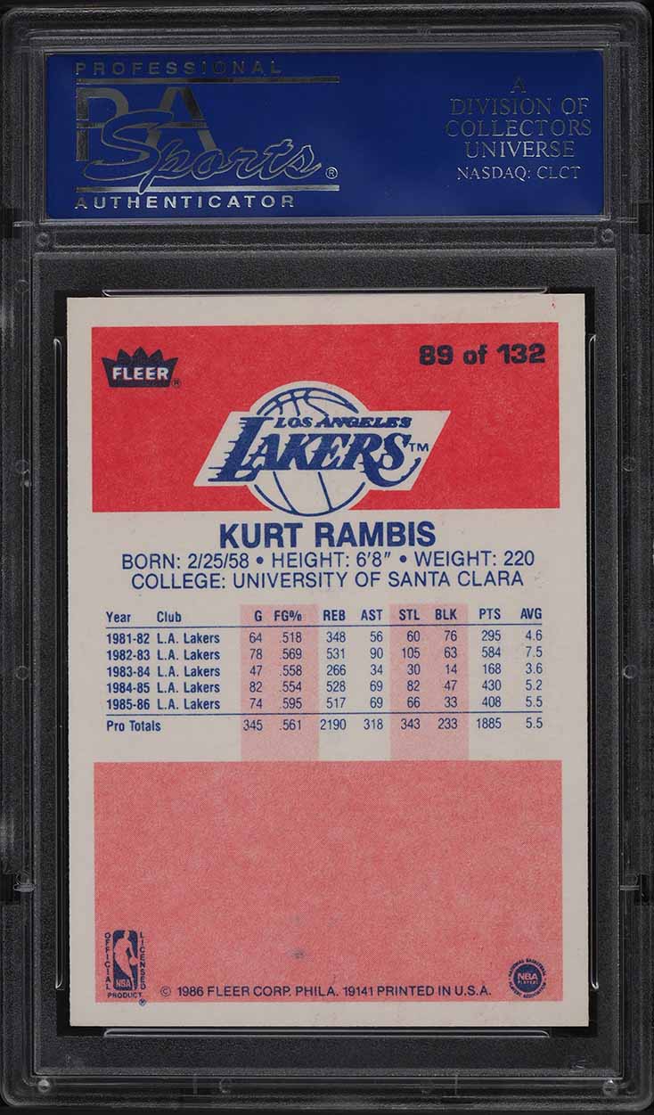 1986 Fleer Basketball Kurt Rambis ROOKIE #89 PSA 9 MINT