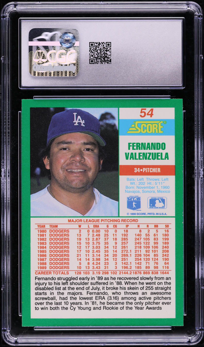 1990 Score Fernando Valenzuela #54 CGC 9 MINT