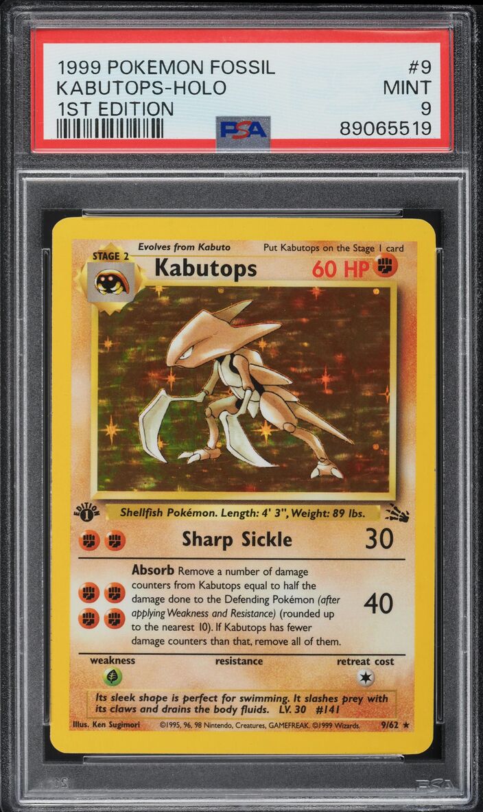 1999 Pokemon Fossil 1st Edition Holo Kabutops #9 PSA 9 MINT