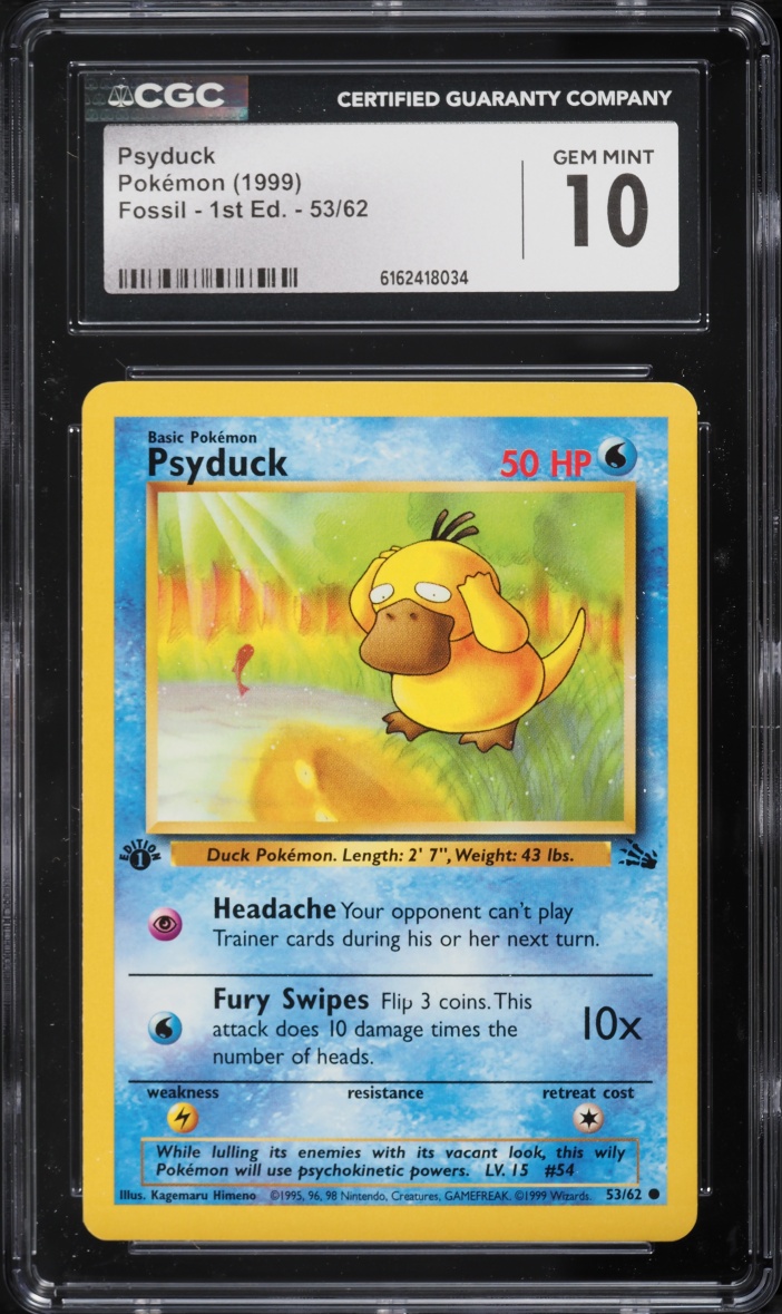 1999 Pokemon Fossil 1st Edition Psyduck #53 CGC 10 GEM MINT