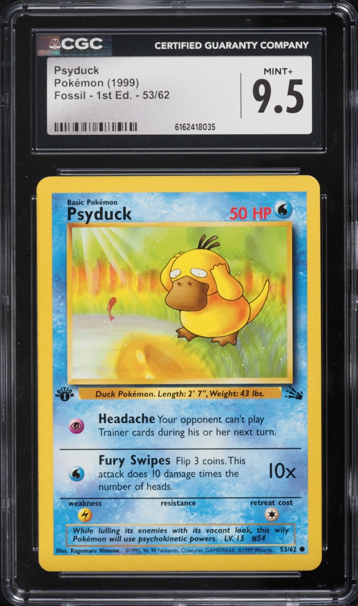 1999 Pokemon Fossil 1st Edition Psyduck #53 CGC 9.5 MINT+