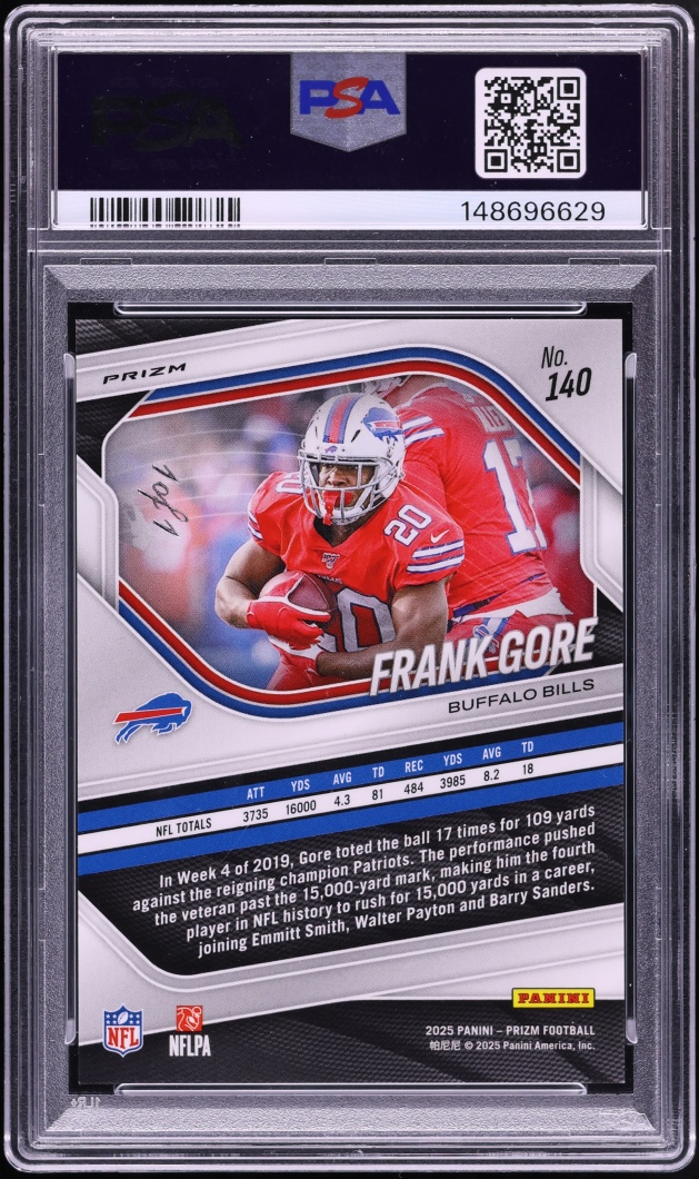 2025 Panini Prizm Nebula Choice Frank Gore 1/1 #140 PSA 10 GEM MINT