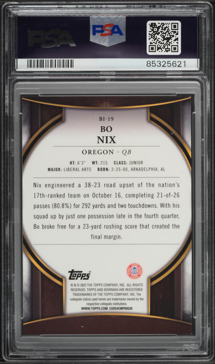 2022 Bowman University Invicta Bo Nix ROOKIE #BI-19 PSA 9 MINT