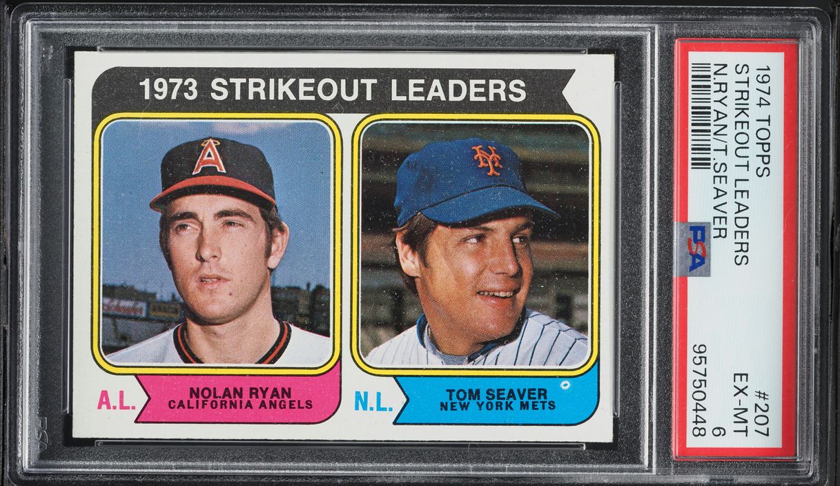 1974 Topps Nolan Ryan & Tom Seaver STRIKEOUT LEADERS #207 PSA 6 EXMT