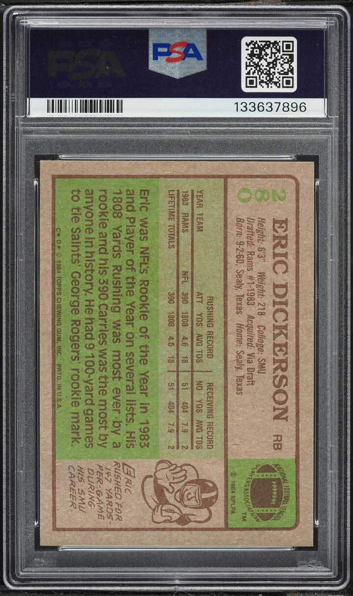1984 Topps Football Eric Dickerson ROOKIE #280 PSA 10 GEM MINT