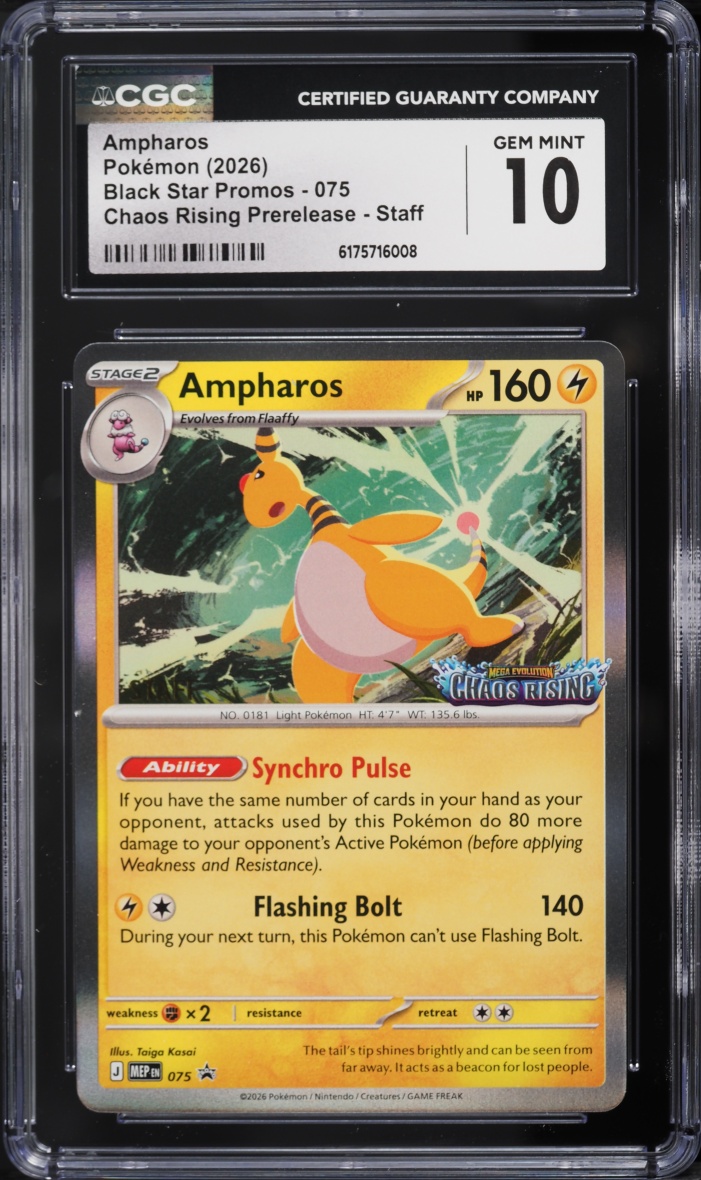 2026 Pokemon Mega Evolution Promo Chaos Rising Prerelease Staff Ampharos #75 CGC 10 GEM MINT