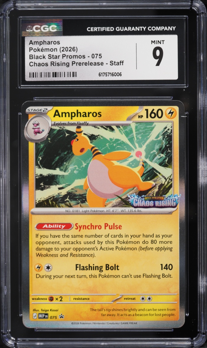 2026 Pokemon Mega Evolution Promo Chaos Rising Prerelease Staff Ampharos #75 CGC 9 MINT
