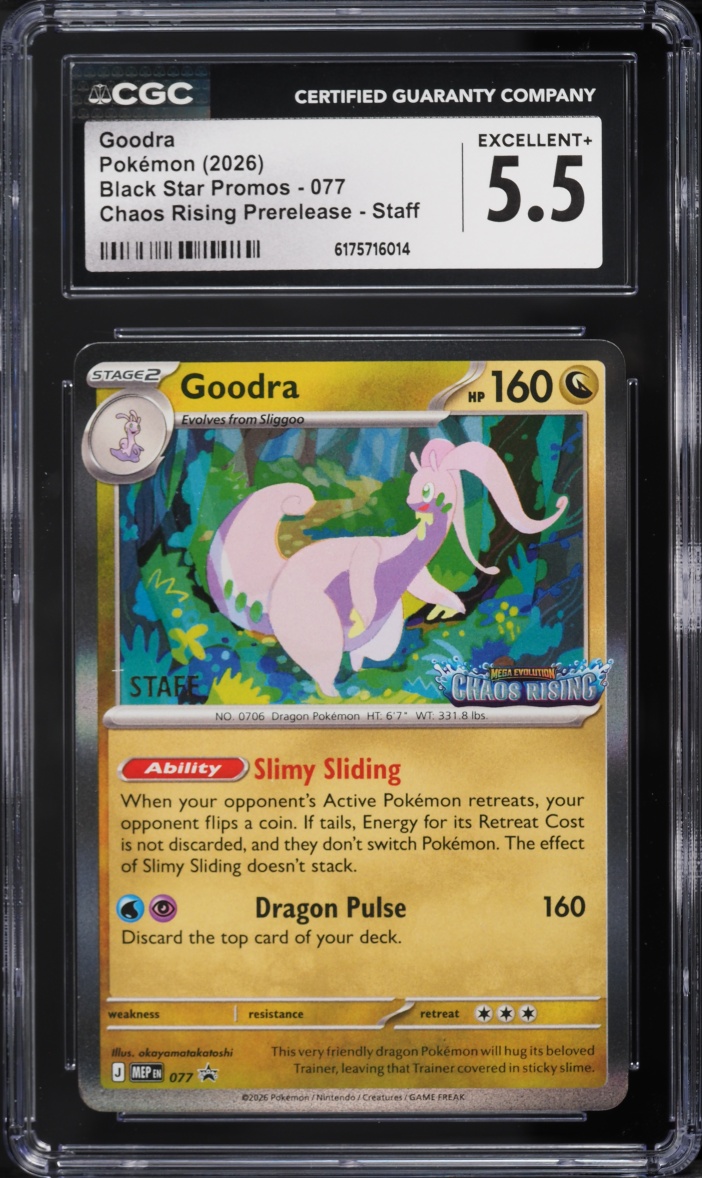 2026 Pokemon Mega Evolution Promo Chaos Rising Prerelease Staff Goodra #77 CGC 5.5 EX+