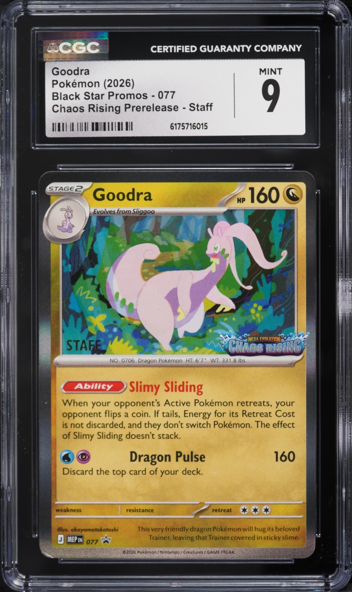 2026 Pokemon Mega Evolution Promo Chaos Rising Prerelease Staff Goodra #77 CGC 9 MINT