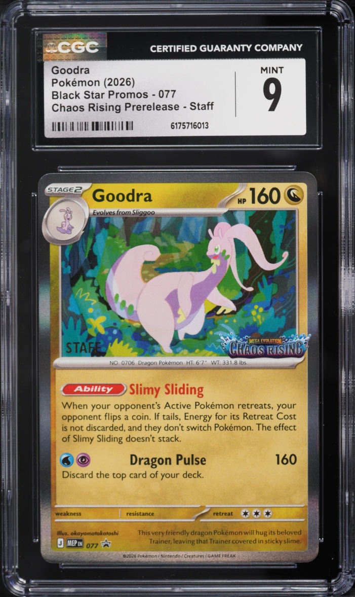 2026 Pokemon Mega Evolution Promo Chaos Rising Prerelease Staff Goodra #77 CGC 9 MINT