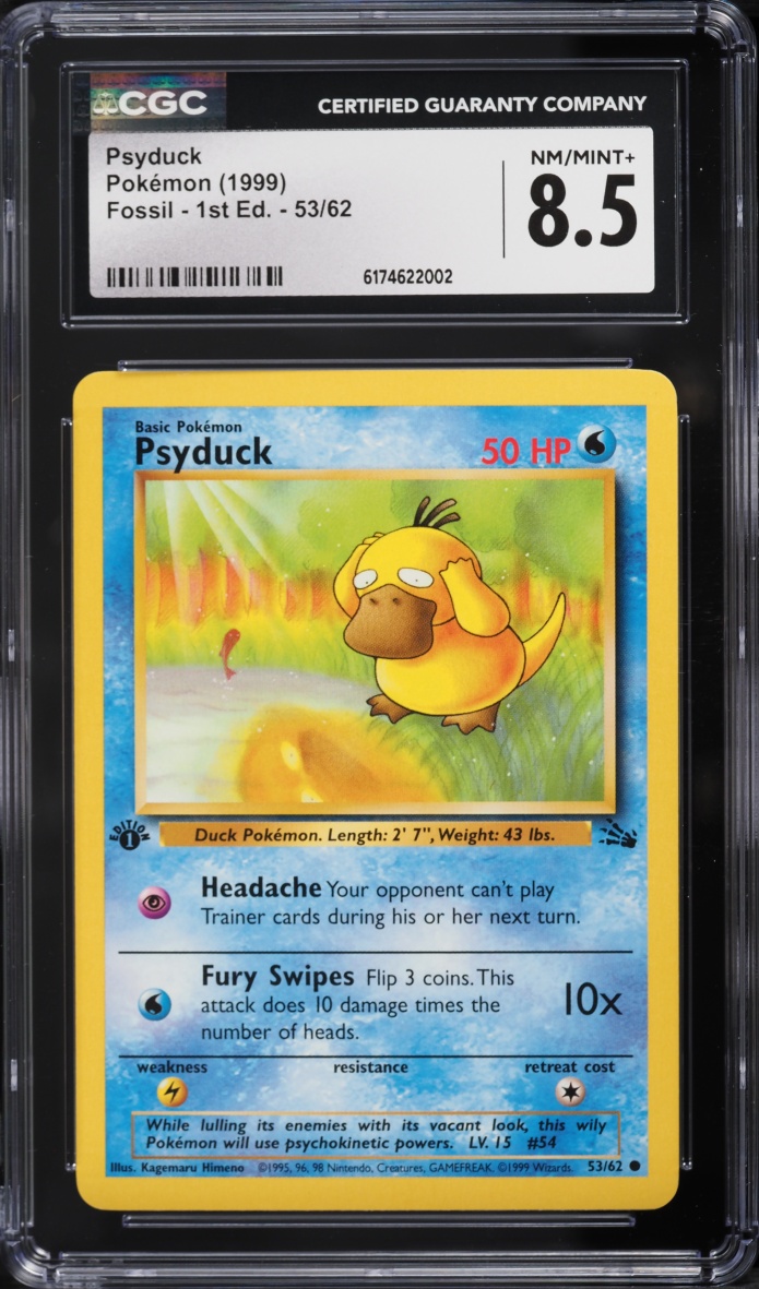 1999 Pokemon Fossil 1st Edition Psyduck #53 CGC 8.5 NM-MT+