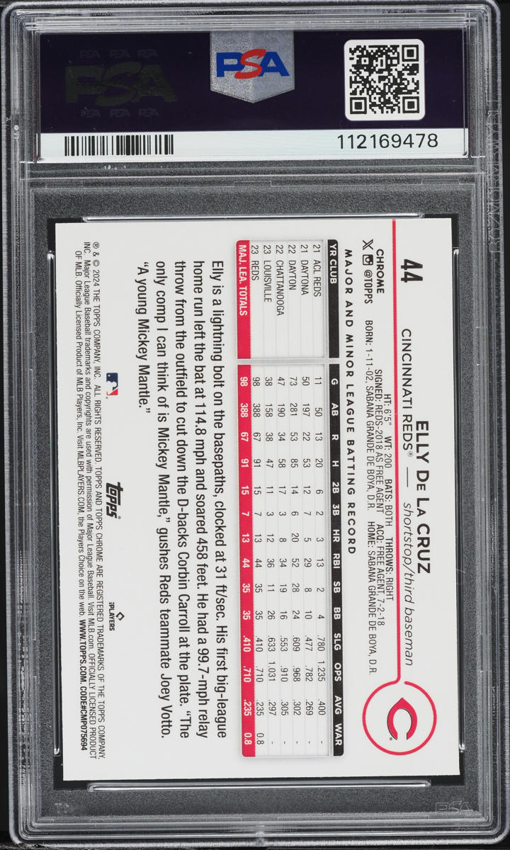 2024 Topps Chrome Negative Refractor Elly De La Cruz ROOKIE #44 PSA 9 MINT