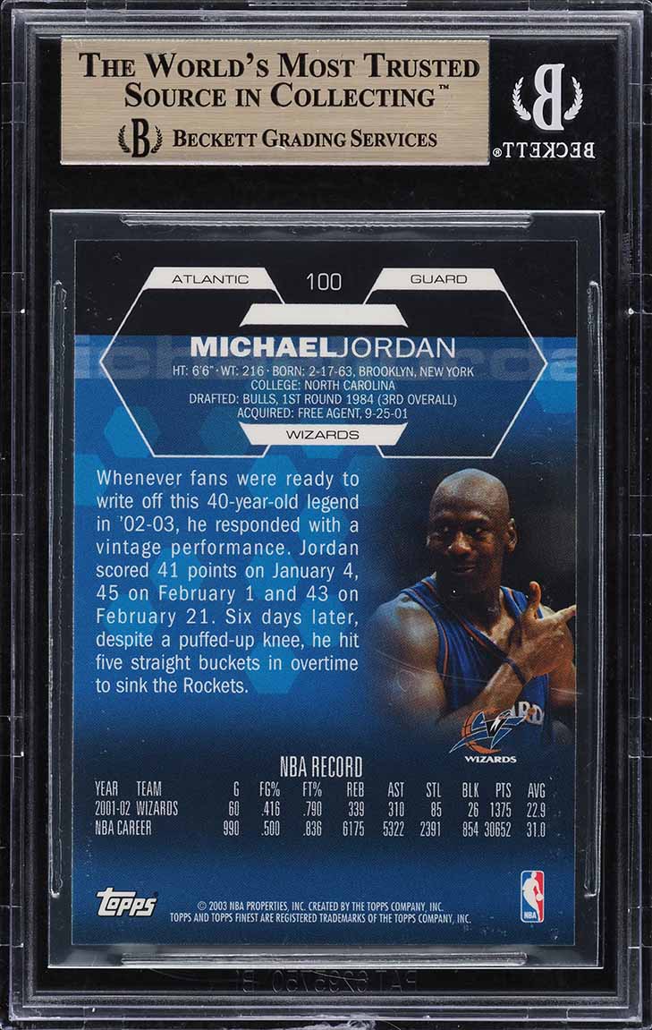 2002 Finest Basketball Michael Jordan #100 BGS 10 PRISTINE