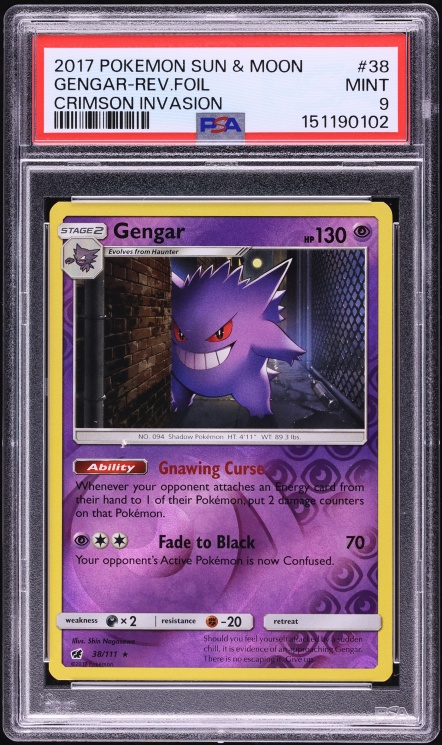 2017 Pokemon Sun & Moon Crimson Invasion Reverse Holo Gengar #38 PSA 9 MINT