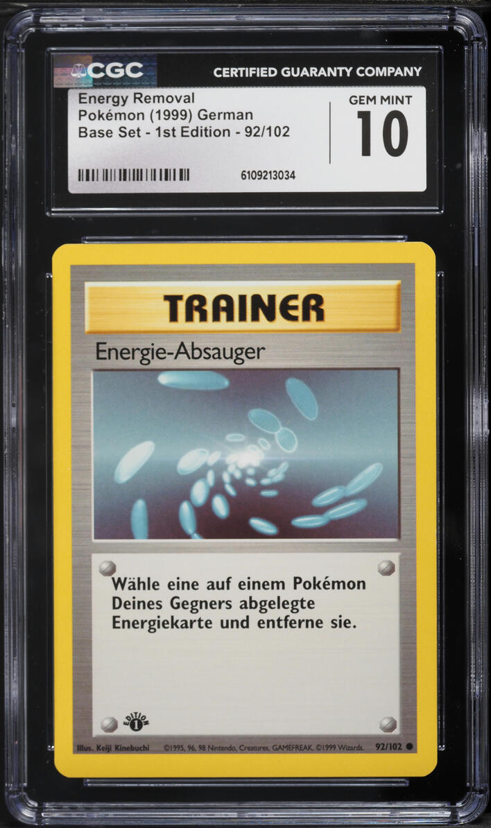 1999 Pokemon German Base Set 1st Edition Energy Removal #92 CGC 10 GEM MINT