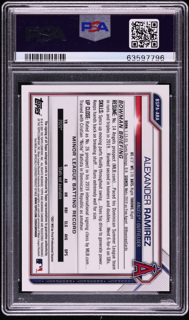 2021 Bowman Chrome Sapphire Red Alexander Ramirez PROSPECT AUTO 5/5 #BSPA-ARA PSA 10 GEM MINT