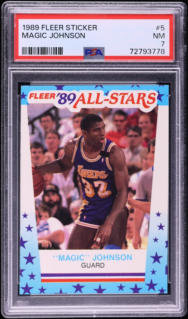 1989 Fleer Sticker Magic Johnson #5 PSA 7 NRMT
