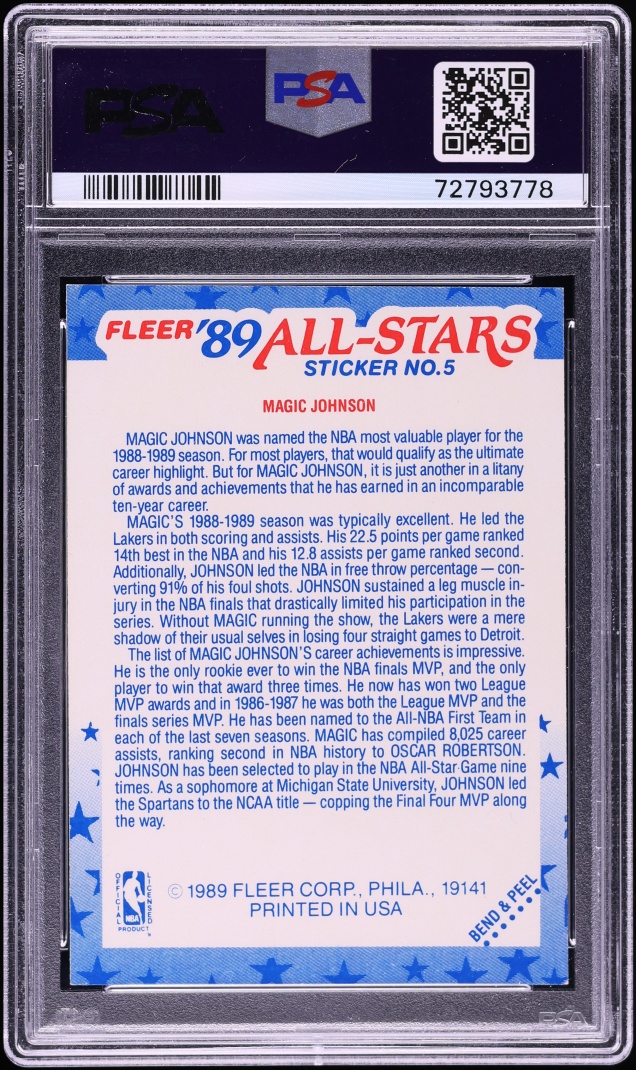 1989 Fleer Sticker Magic Johnson #5 PSA 7 NRMT