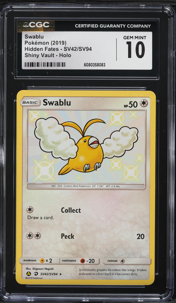 2019 Pokemon Sun & Moon Hidden Fates Shiny Vault Holo Shiny Swablu #SV42 CGC 10 GEM MINT