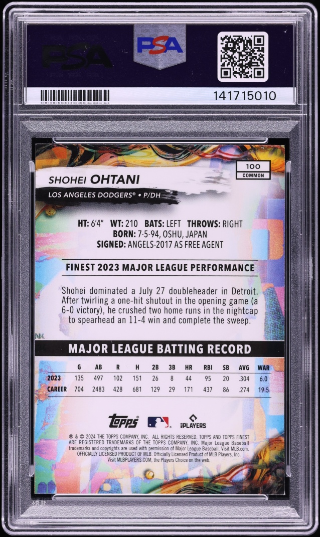 2024 Finest Shohei Ohtani #100 PSA 10 GEM MINT