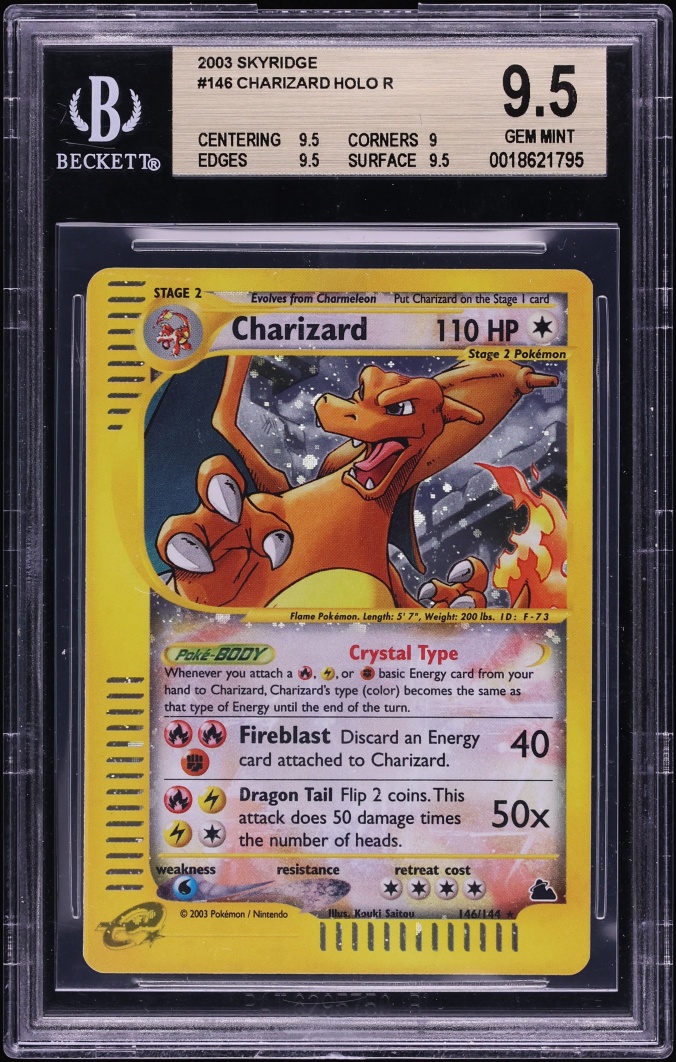 2003 Pokemon Skyridge Holo Crystal Charizard #146 BGS 9.5 GEM MINT