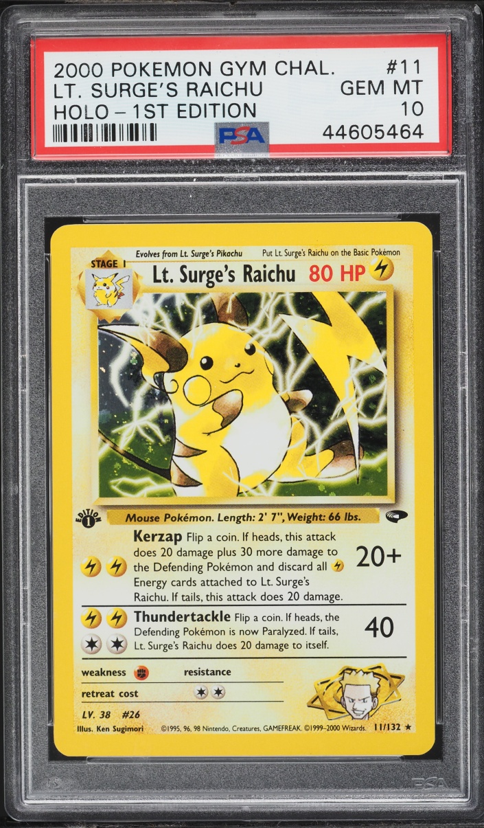 2000 Pokemon Gym Challenge 1st Edition Holo Lt. Surge's Raichu #11 PSA 10 GEM MINT