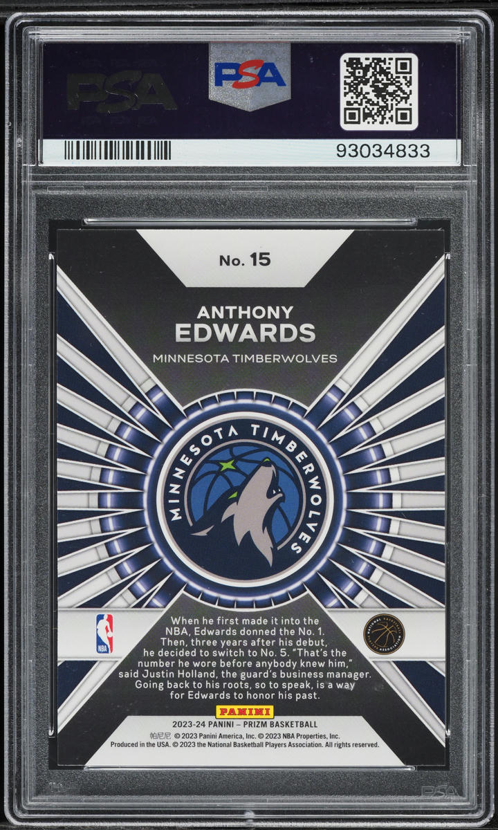 2023 Panini Prizm Dominance Anthony Edwards #15 PSA 10 GEM MINT