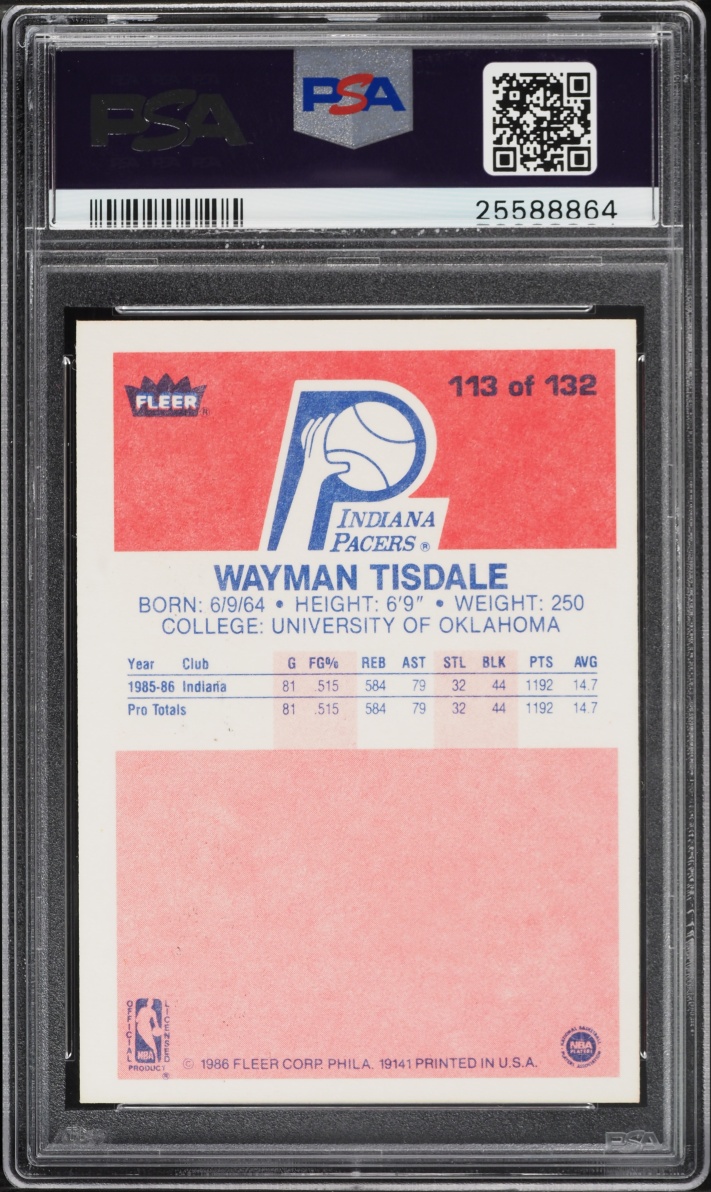 1986 Fleer Basketball Wayman Tisdale ROOKIE #113 PSA 9 MINT