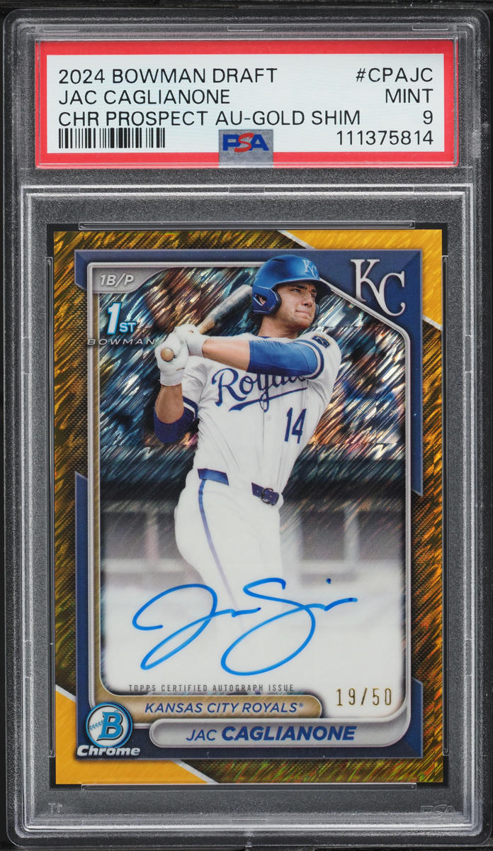 2024 Bowman Chrome Gold Shimmer Jac Caglianone PROSPECT AUTO /50 #CPAJC PSA 9