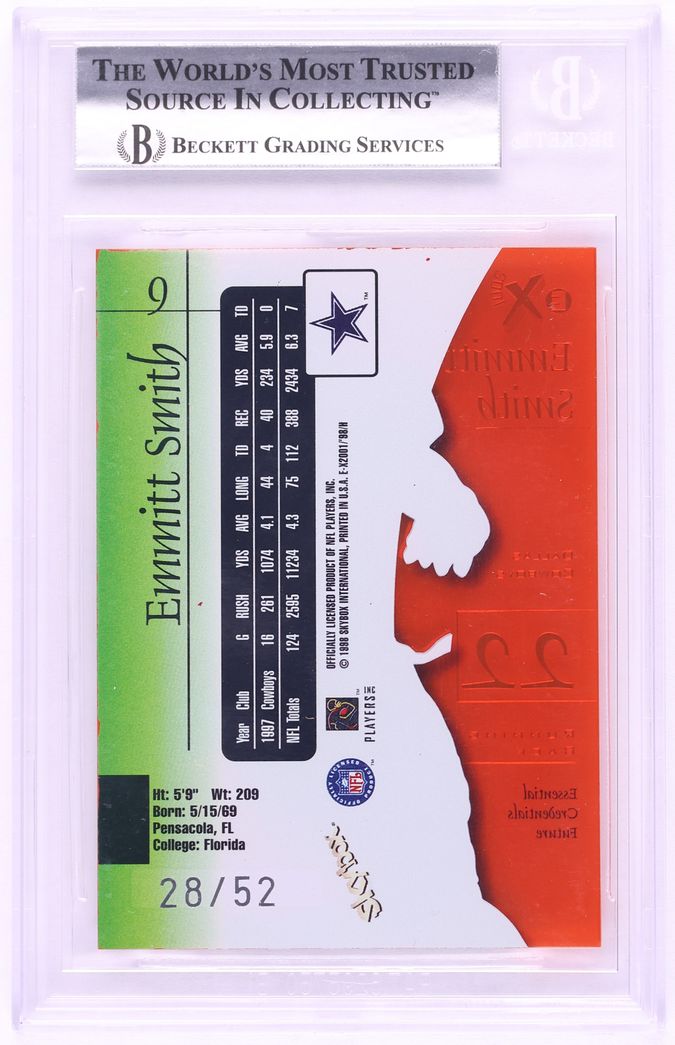 1998 Skybox E-X2001 Essential Credentials Future Emmitt Smith /52 #9 BGS 8.5 NM-MT+
