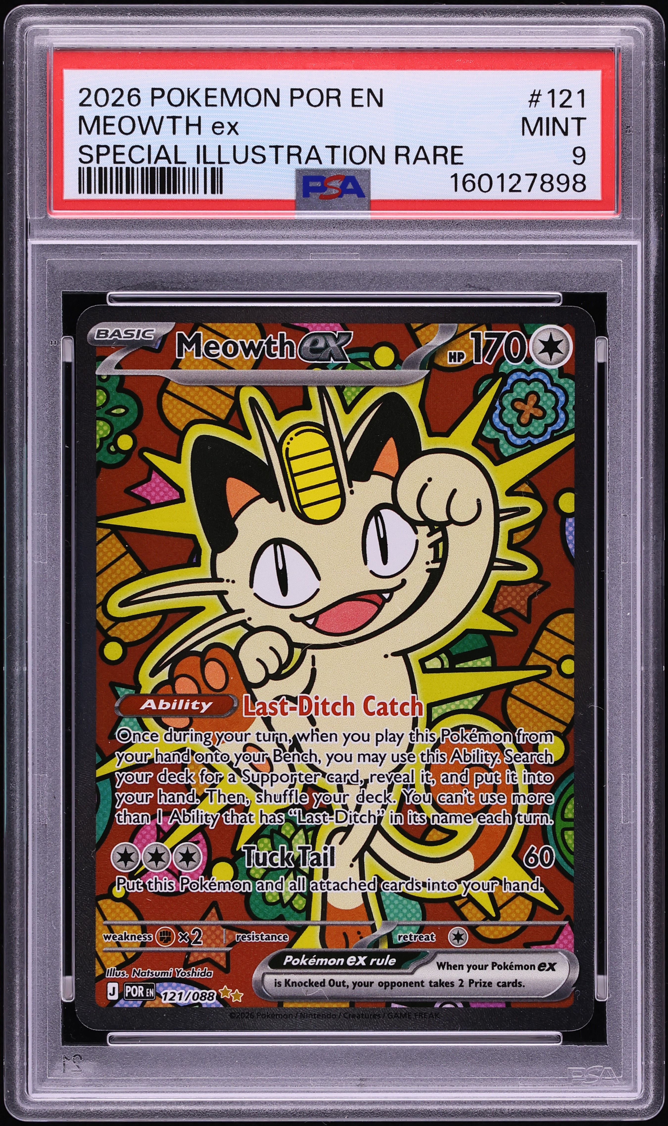 2026 Pokemon Mega Evolution Perfect Order SIR Meowth Ex #121 PSA 9 MINT