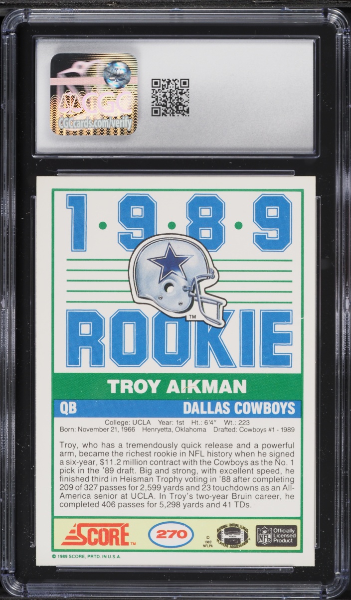1989 Score Football Troy Aikman ROOKIE #270 CGC 9 MINT