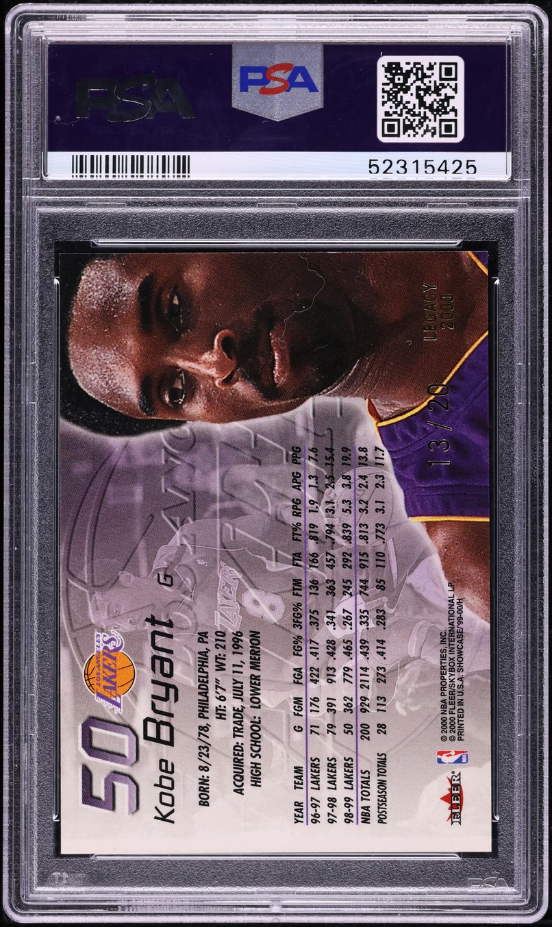 1999 Flair Showcase Legacy Collection Kobe Bryant /20 #50 PSA 8 NM-MT