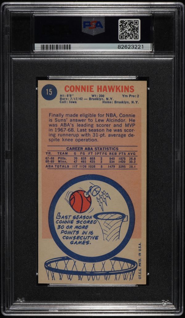 1969 Topps Basketball Connie Hawkins ROOKIE #15 PSA 8 NM-MT