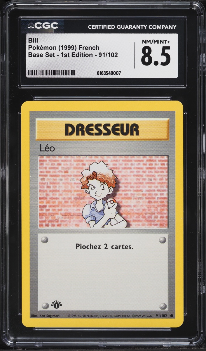 1999 Pokemon French Base Set 1st Edition Bill #91 CGC 8.5 NM-MT+