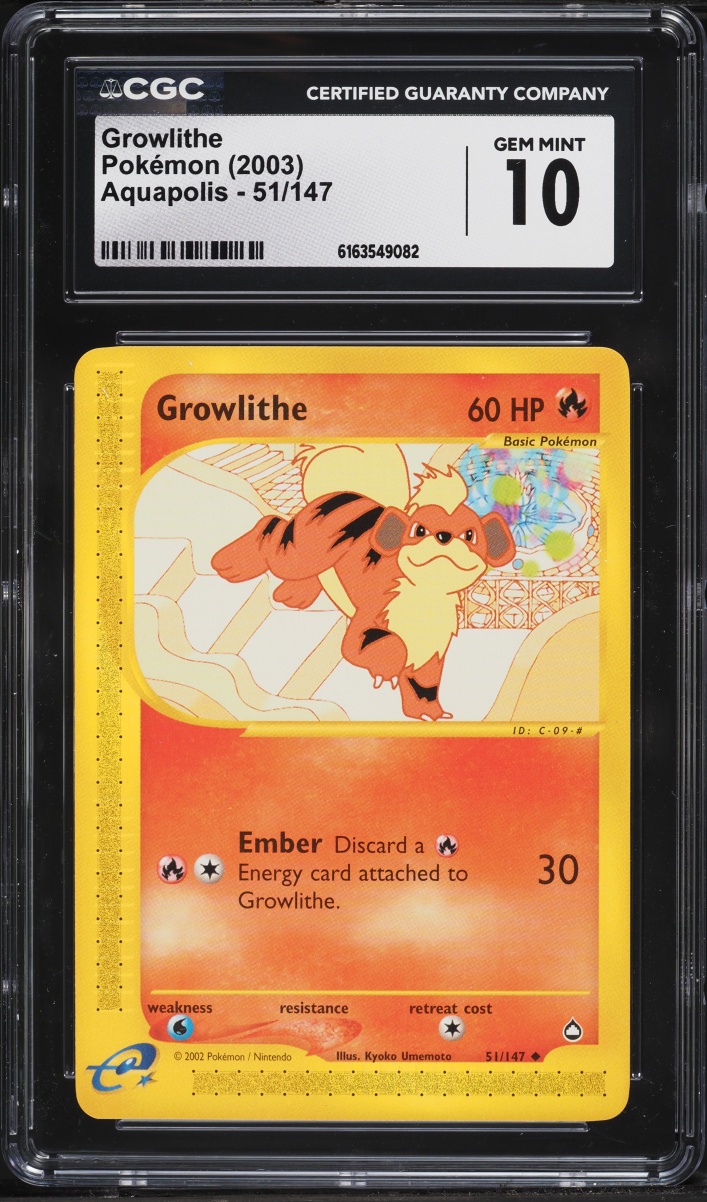 2003 Pokemon Aquapolis Growlithe #51 CGC 10 GEM MINT